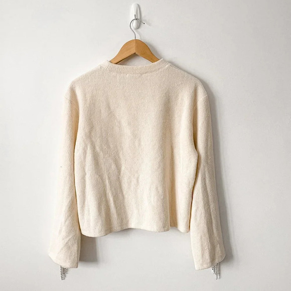 Zara Rhinestone Soft Knit Round Neck Sweater Ecru White Size Medium NWT - Picture 12 of 14